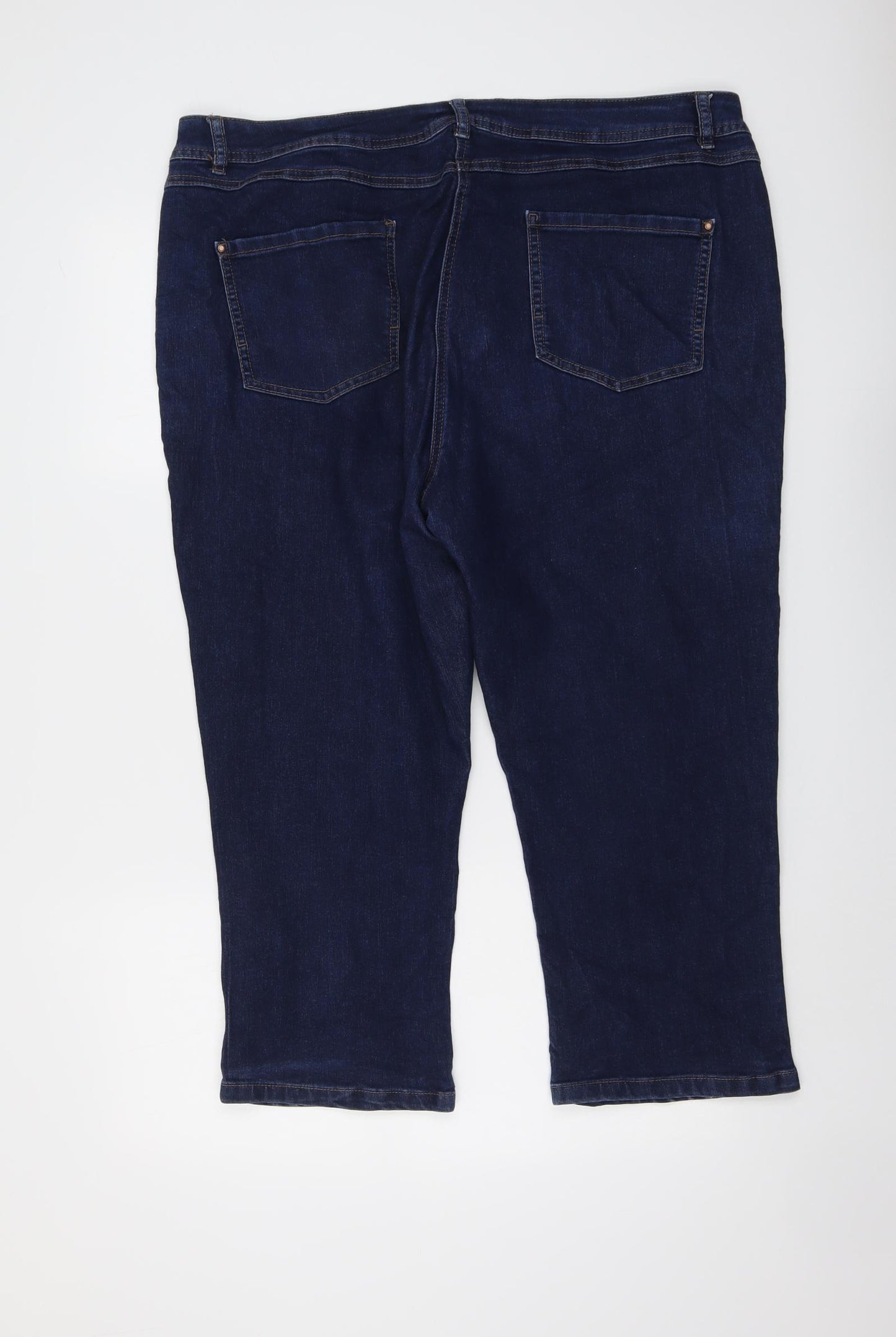 M&Co Womens Blue Cotton Straight Jeans Size 20 L23 in Regular Button