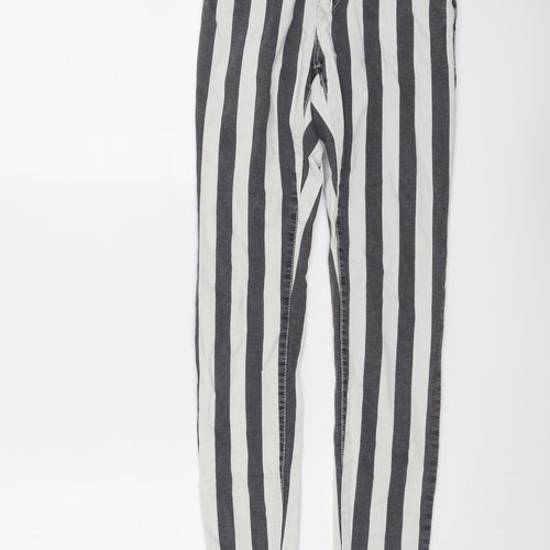 Bershka Womens Grey Striped Cotton Skinny Jeans Size 6 L28 in Regular Button