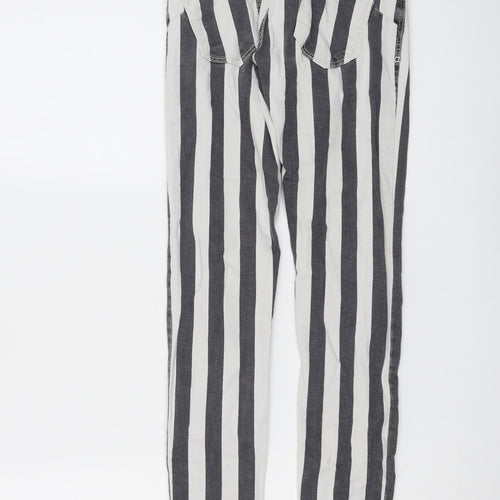 Bershka Womens Grey Striped Cotton Skinny Jeans Size 6 L28 in Regular Button
