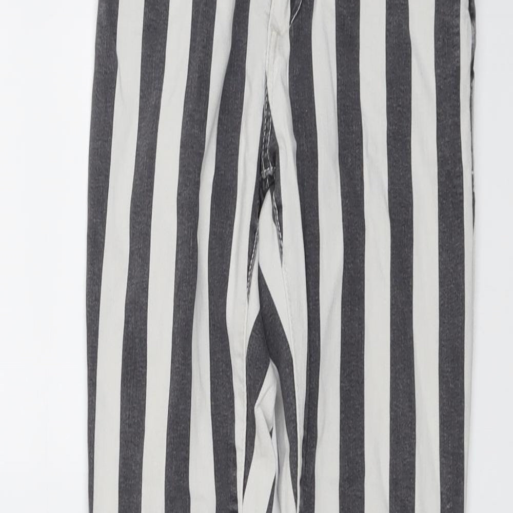 Bershka Womens Grey Striped Cotton Skinny Jeans Size 6 L28 in Regular Button