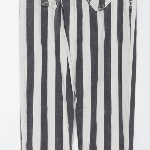 Bershka Womens Grey Striped Cotton Skinny Jeans Size 6 L28 in Regular Button