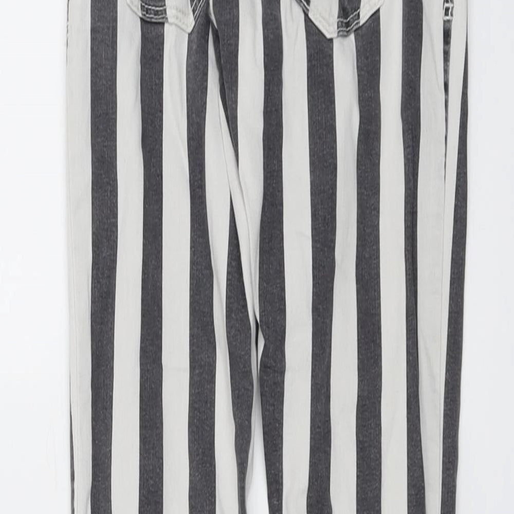 Bershka Womens Grey Striped Cotton Skinny Jeans Size 6 L28 in Regular Button