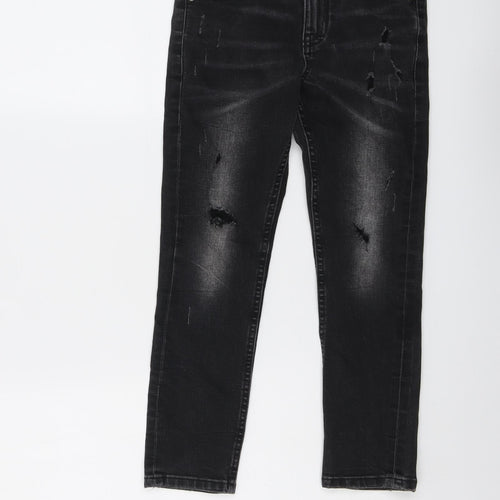 NEXT Boys Black Cotton Skinny Jeans Size 8 Years Regular Button - Distressed