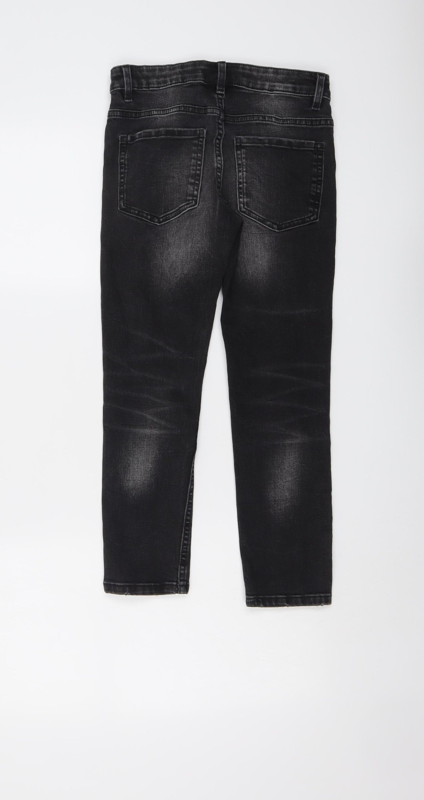 NEXT Boys Black Cotton Skinny Jeans Size 8 Years Regular Button - Distressed