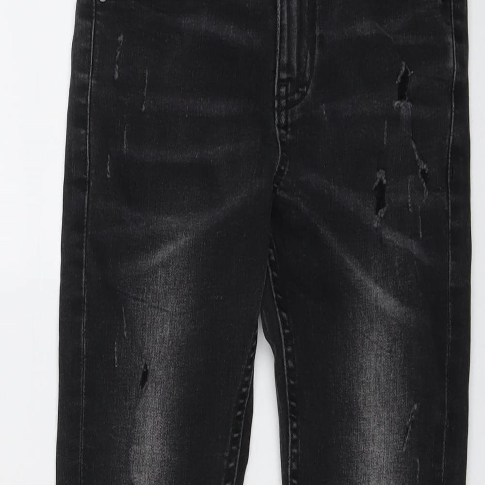 NEXT Boys Black Cotton Skinny Jeans Size 8 Years Regular Button - Distressed