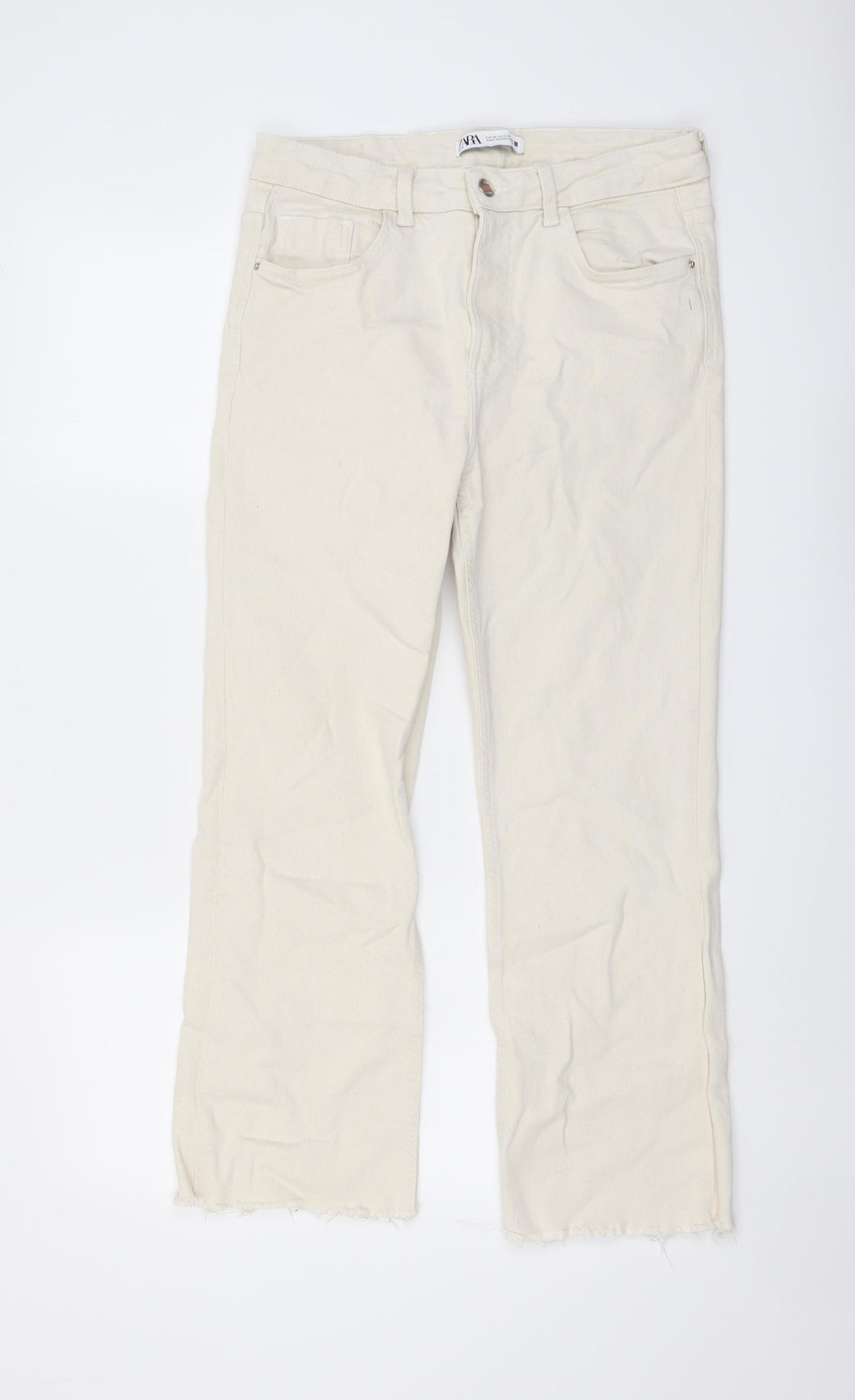 Zara Womens Beige Cotton Straight Jeans Size 12 L26 in Regular Button