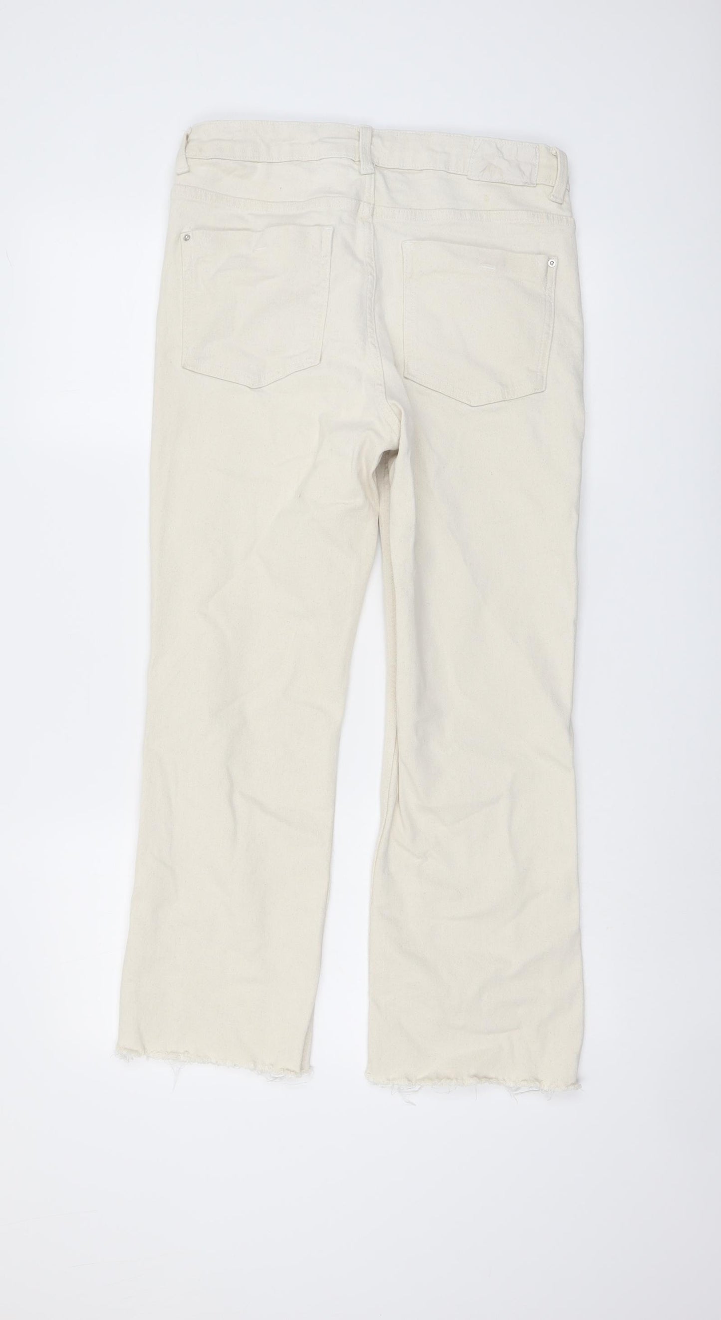 Zara Womens Beige Cotton Straight Jeans Size 12 L26 in Regular Button