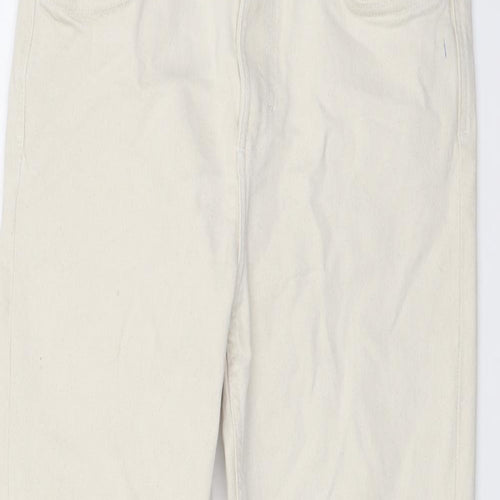 Zara Womens Beige Cotton Straight Jeans Size 12 L26 in Regular Button