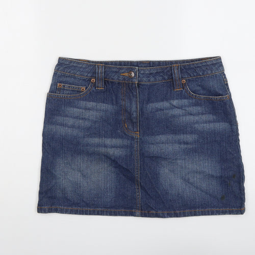 Dorothy Perkins Womens Blue Cotton Mini Skirt Size 12 Button