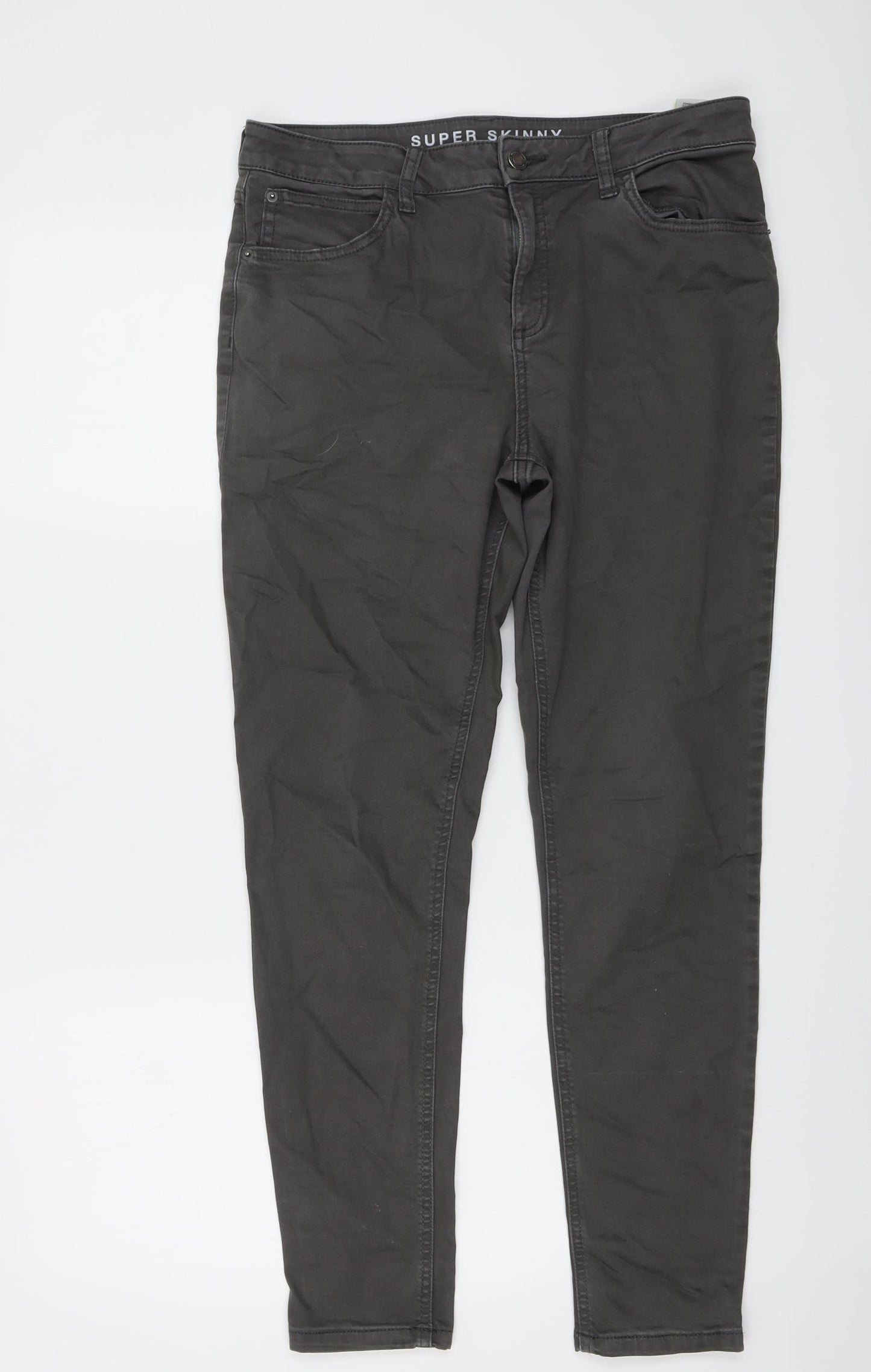 Marks and Spencer Womens Grey Cotton Skinny Jeans Size 12 L27 in Regular Button