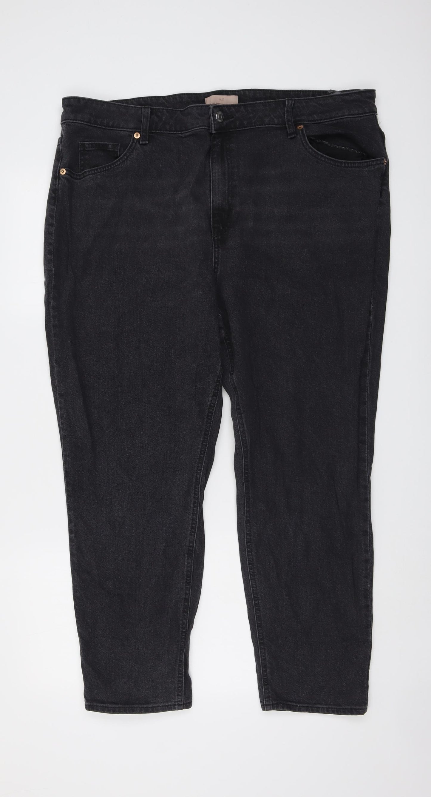 H&M Womens Grey Cotton Mom Jeans Size XL L26 in Regular Button