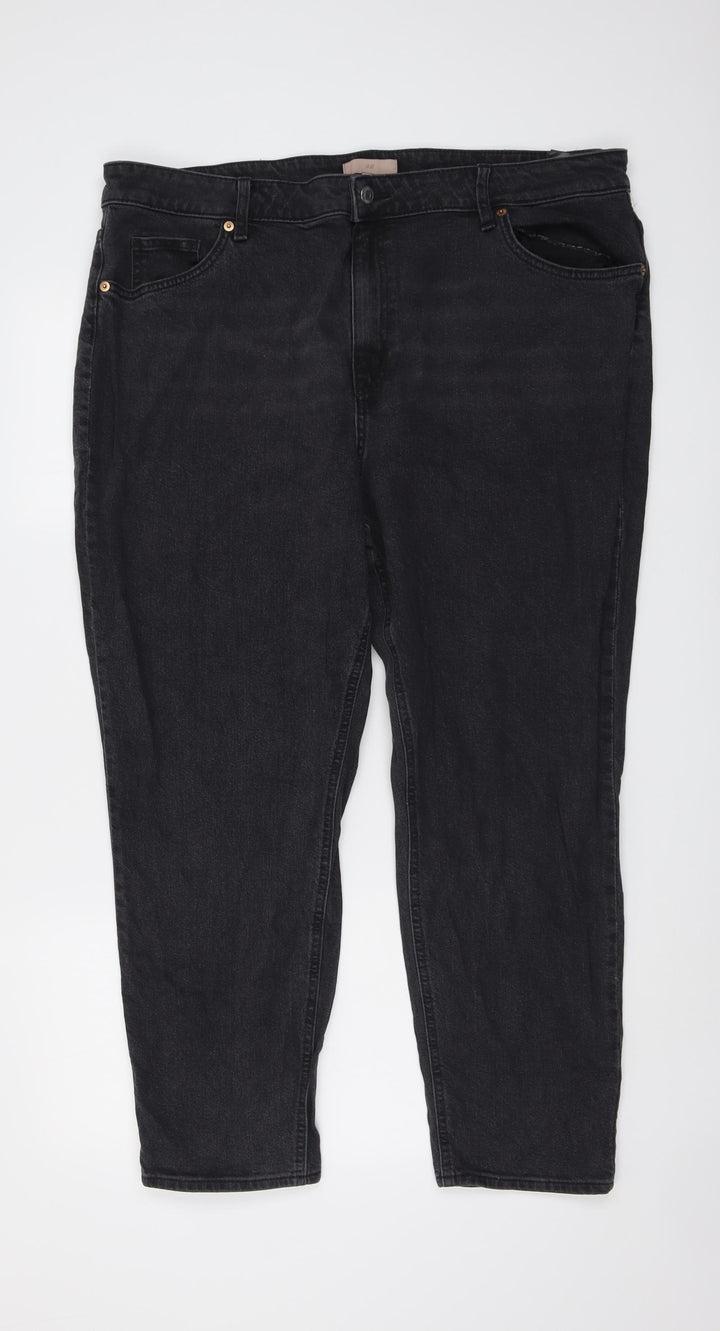 H&M Womens Grey Cotton Mom Jeans Size XL L26 in Regular Button