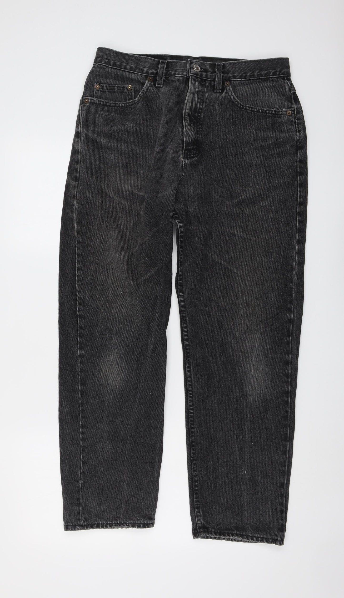 Marks and Spencer Mens Grey Cotton Straight Jeans Size 32 in L29 in Regular Button