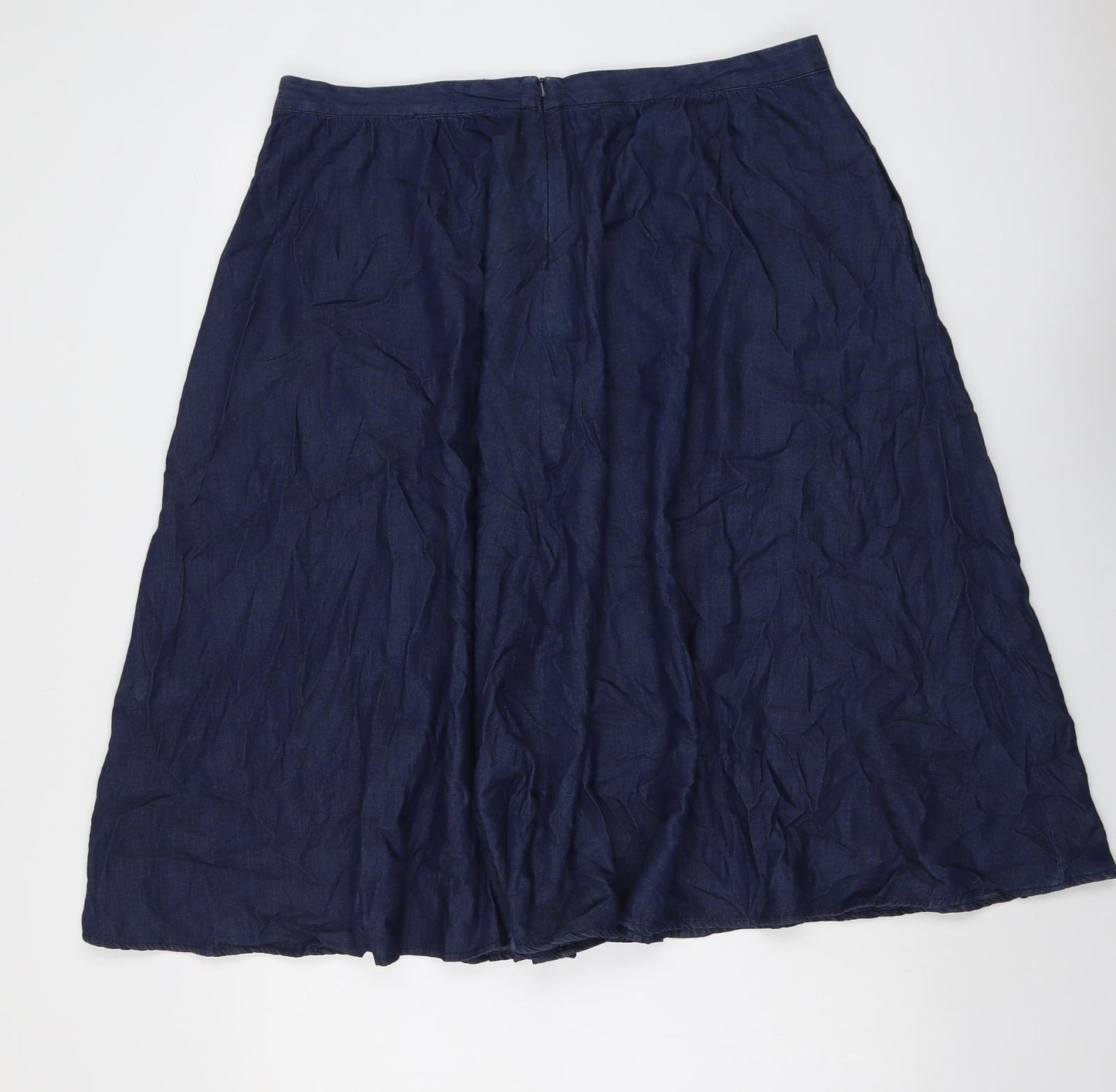 John Lewis Womens Blue Cotton Swing Skirt Size 16 Zip