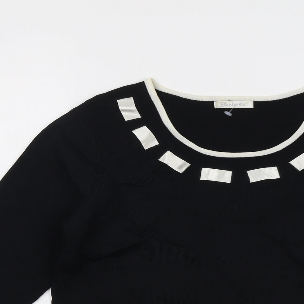 Berkertex Womens Black Boat Neck Viscose Pullover Jumper Size 16