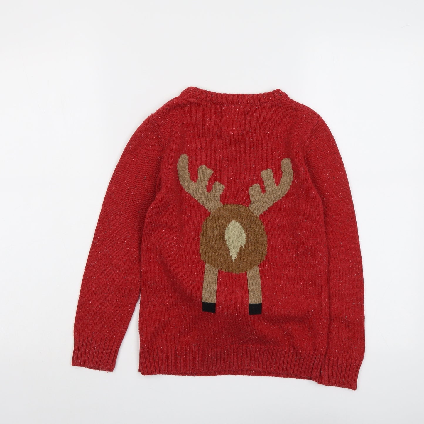 NEXT Boys Red Round Neck Acrylic Pullover Jumper Size 8 Years Pullover - Christmas Reindeer