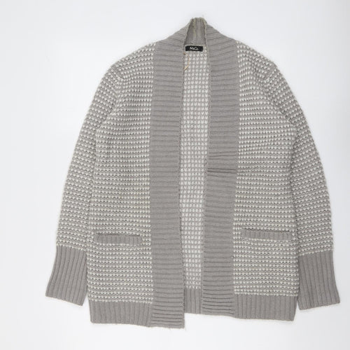 M&Co Womens Grey V-Neck Geometric Acrylic Cardigan Jumper Size S