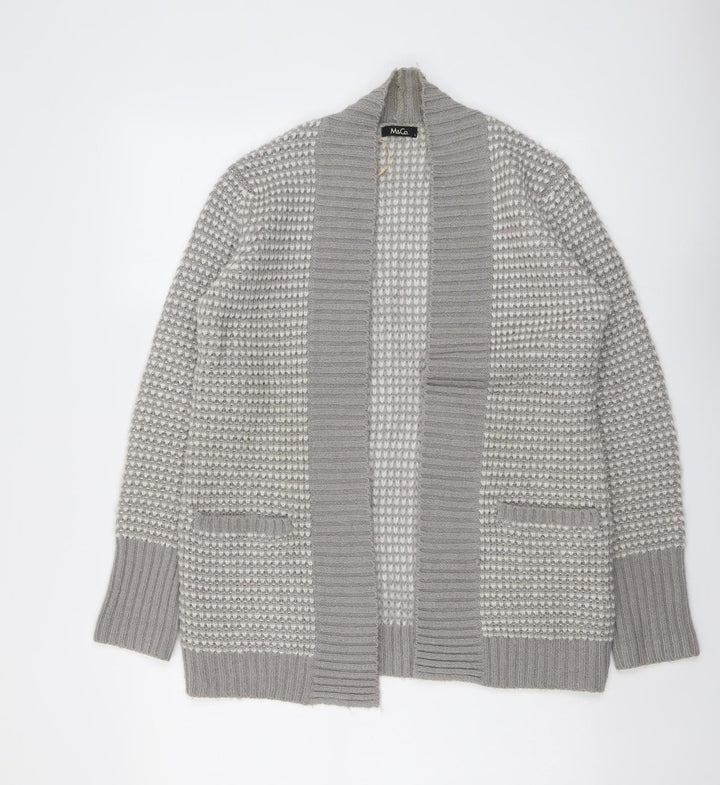 M&Co Womens Grey V-Neck Geometric Acrylic Cardigan Jumper Size S