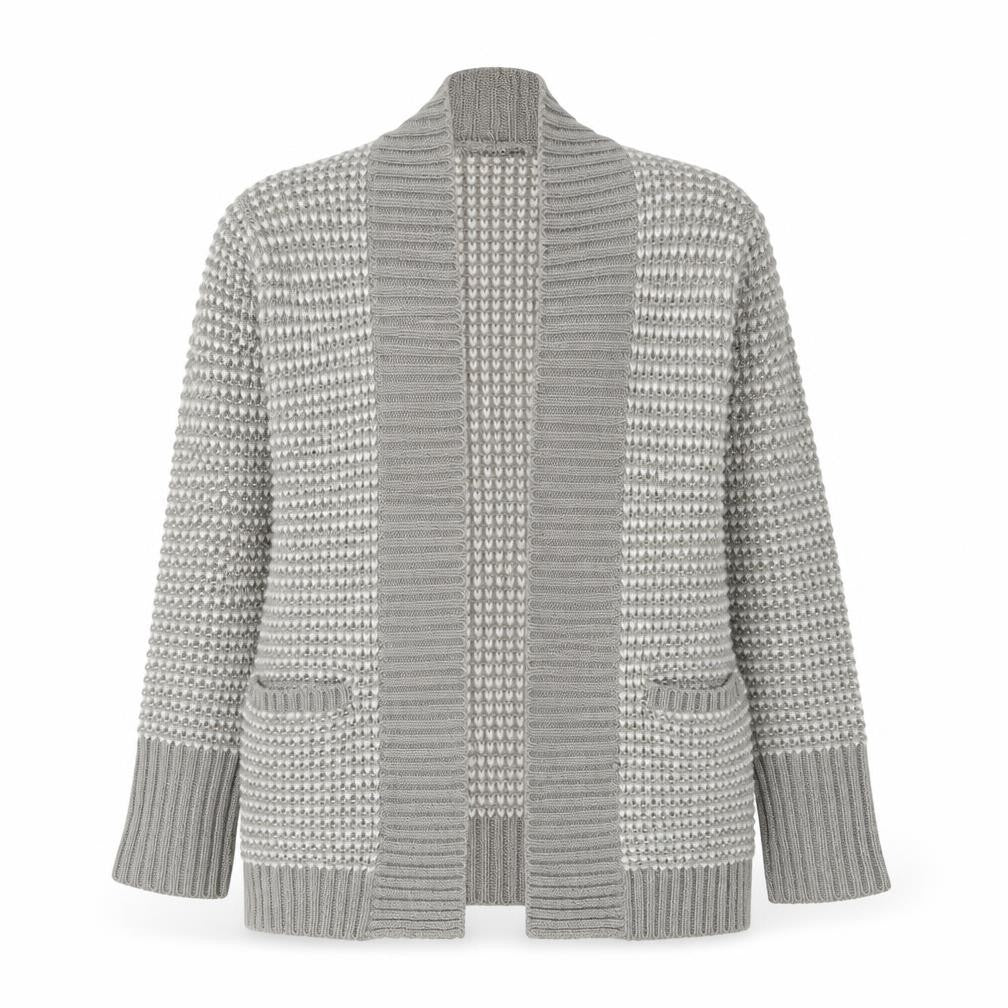 M&Co Womens Grey V-Neck Geometric Acrylic Cardigan Jumper Size S