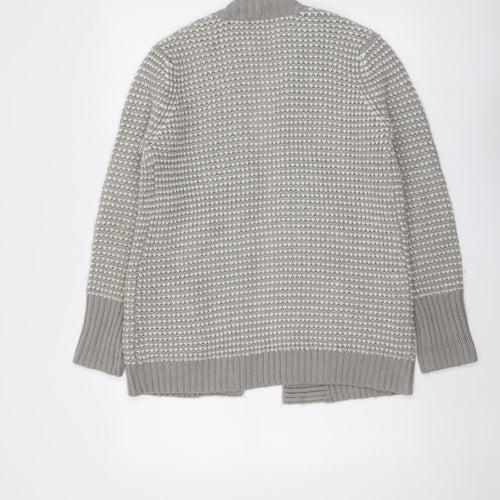 M&Co Womens Grey V-Neck Geometric Acrylic Cardigan Jumper Size S