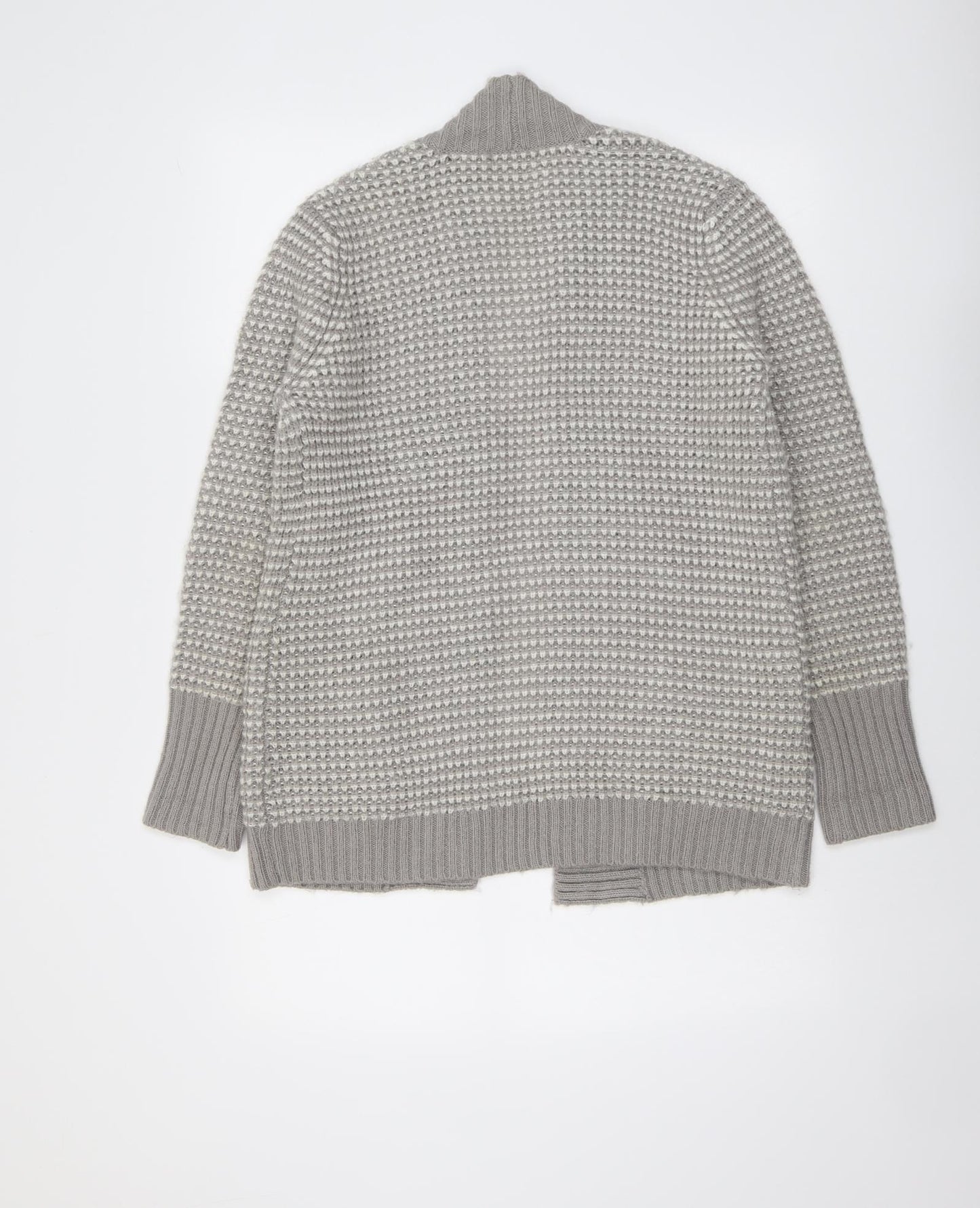 M&Co Womens Grey V-Neck Geometric Acrylic Cardigan Jumper Size S