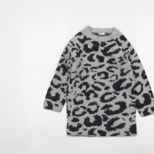 NEXT Girls Grey Round Neck Geometric Nylon Pullover Jumper Size 8 Years Pullover