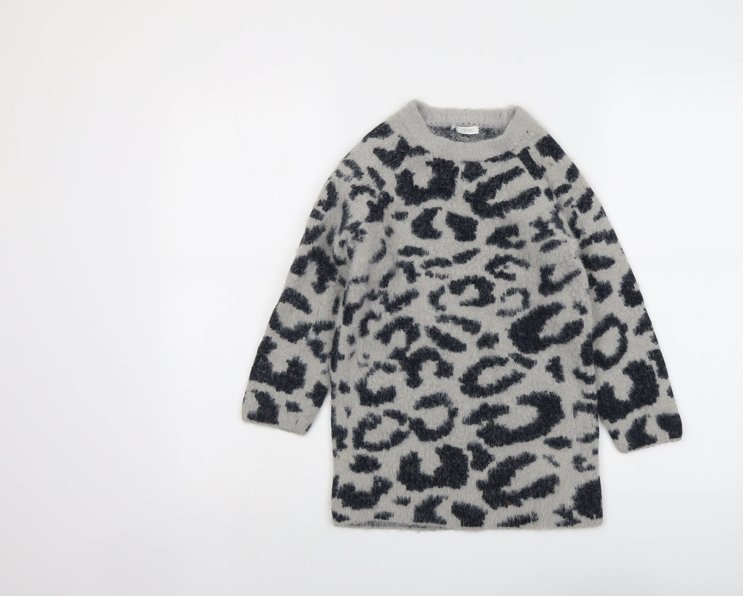 NEXT Girls Grey Round Neck Geometric Nylon Pullover Jumper Size 8 Years Pullover