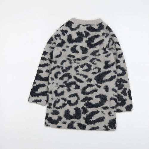 NEXT Girls Grey Round Neck Geometric Nylon Pullover Jumper Size 8 Years Pullover