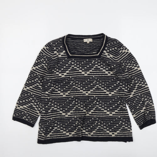 CC Womens Blue Square Neck Geometric Acrylic Pullover Jumper Size M