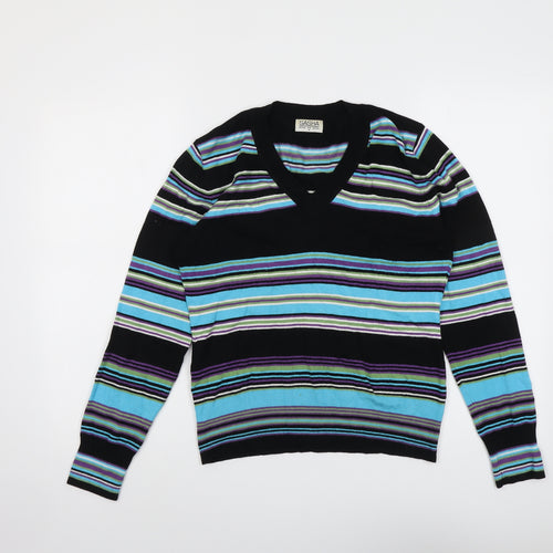 Sasha Womens Multicoloured V-Neck Striped Viscose Pullover Jumper Size M