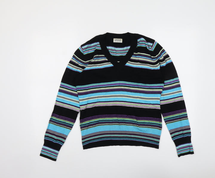 Sasha Womens Multicoloured V-Neck Striped Viscose Pullover Jumper Size M