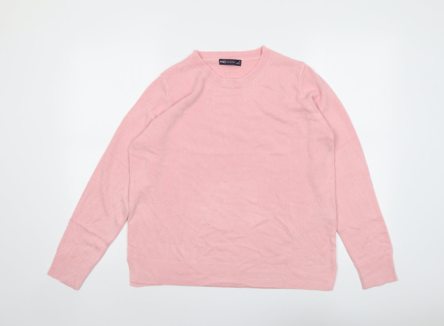 Marks and Spencer Womens Pink Round Neck Acrylic Pullover Jumper Size 16