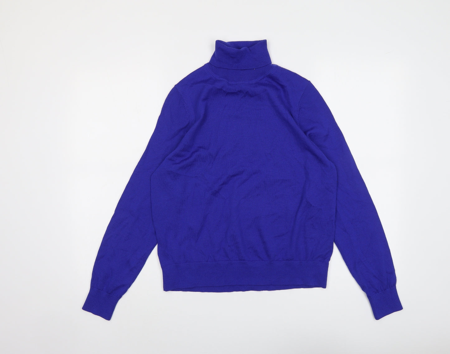 Marks and Spencer Womens Blue Roll Neck Wool Pullover Jumper Size 12