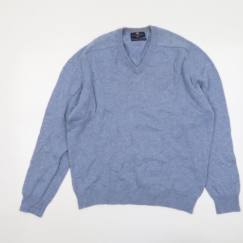 Blue Harbour Mens Blue V-Neck Wool Pullover Jumper Size M Long Sleeve