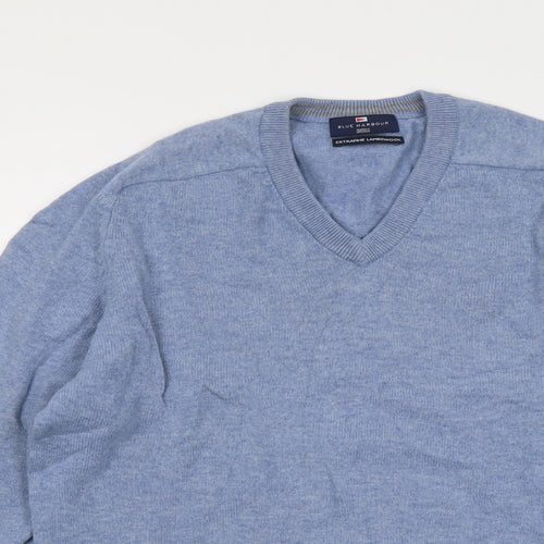 Blue Harbour Mens Blue V-Neck Wool Pullover Jumper Size M Long Sleeve