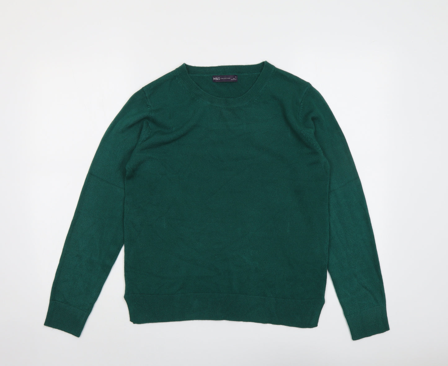 Marks and Spencer Womens Green Round Neck Acrylic Pullover Jumper Size 12