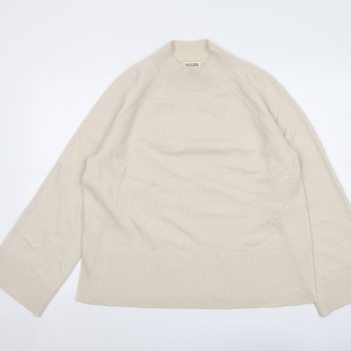 Jaeger Womens Beige Mock Neck Wool Pullover Jumper Size L