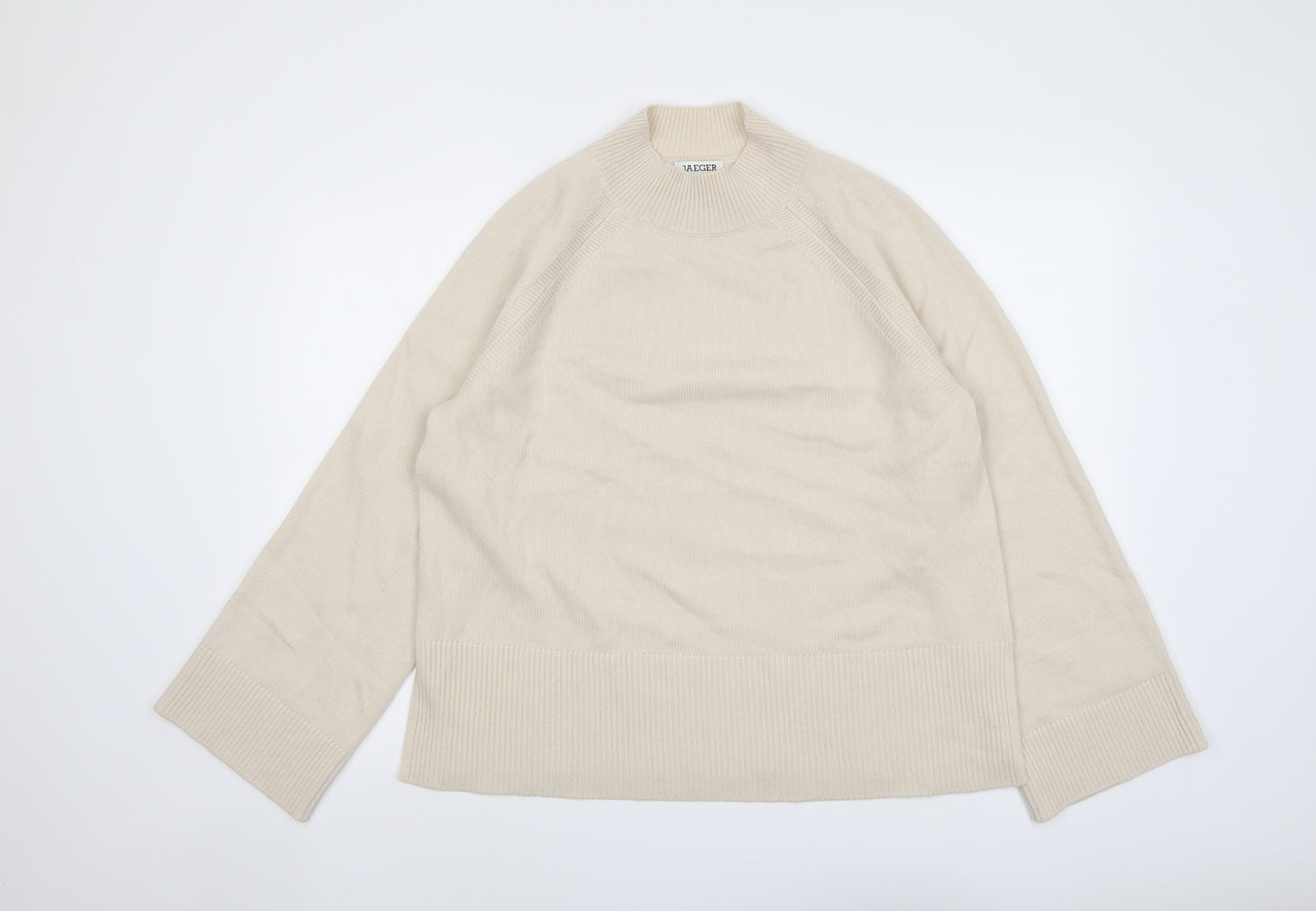 Jaeger Womens Beige Mock Neck Wool Pullover Jumper Size L
