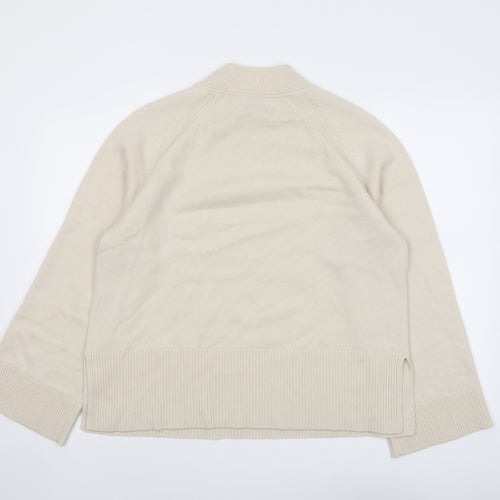 Jaeger Womens Beige Mock Neck Wool Pullover Jumper Size L