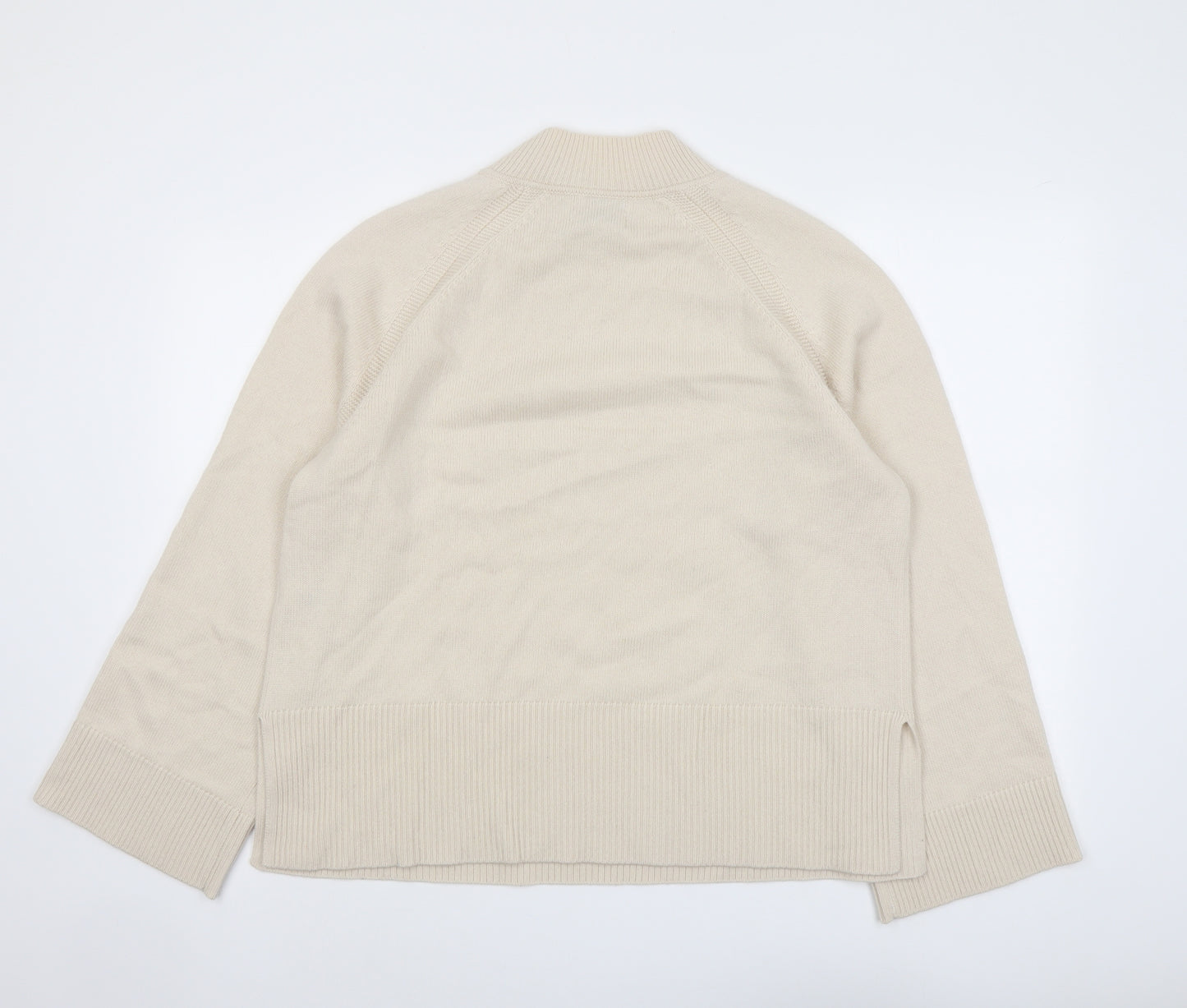 Jaeger Womens Beige Mock Neck Wool Pullover Jumper Size L