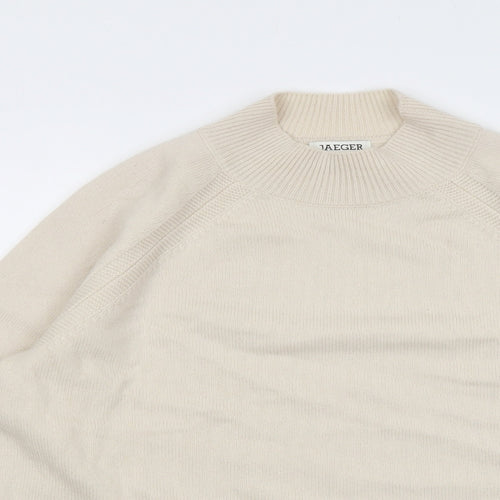 Jaeger Womens Beige Mock Neck Wool Pullover Jumper Size L