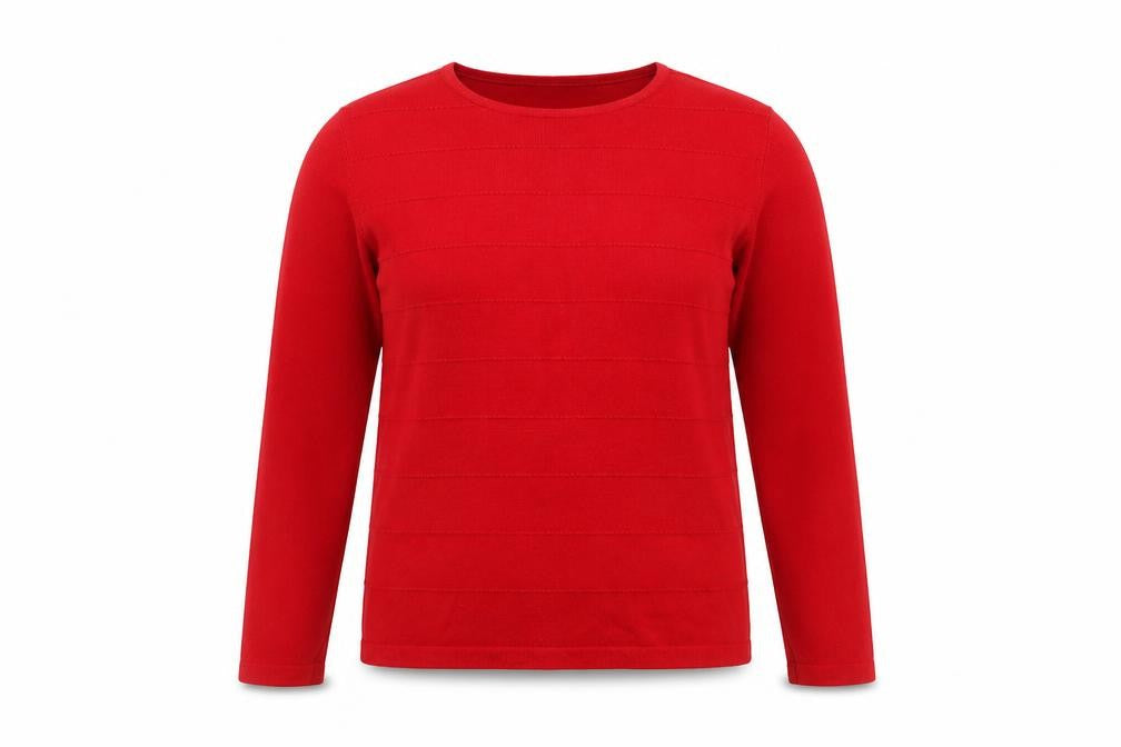 Front view of JUST ELEGANCE women’s red round neck viscose jumper, size M