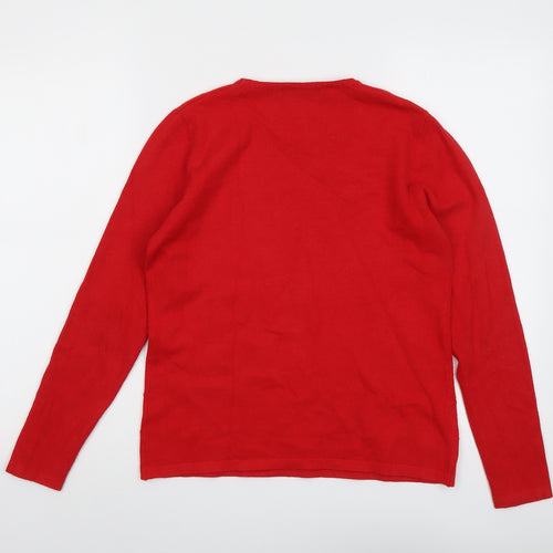 JUST ELEGANCE Womens Red Round Neck Viscose Pullover Jumper Size M