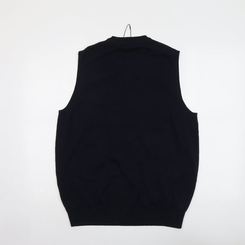 Marks and Spencer Mens Blue V-Neck Cotton Vest Jumper Size L Sleeveless