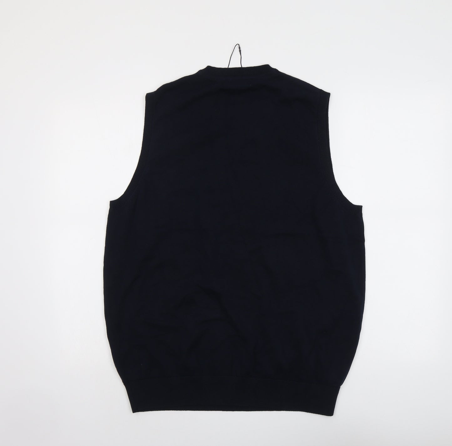 Marks and Spencer Mens Blue V-Neck Cotton Vest Jumper Size L Sleeveless