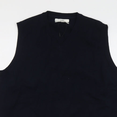 Marks and Spencer Mens Blue V-Neck Cotton Vest Jumper Size L Sleeveless