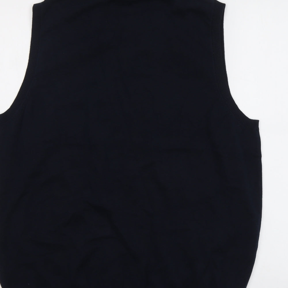 Marks and Spencer Mens Blue V-Neck Cotton Vest Jumper Size L Sleeveless