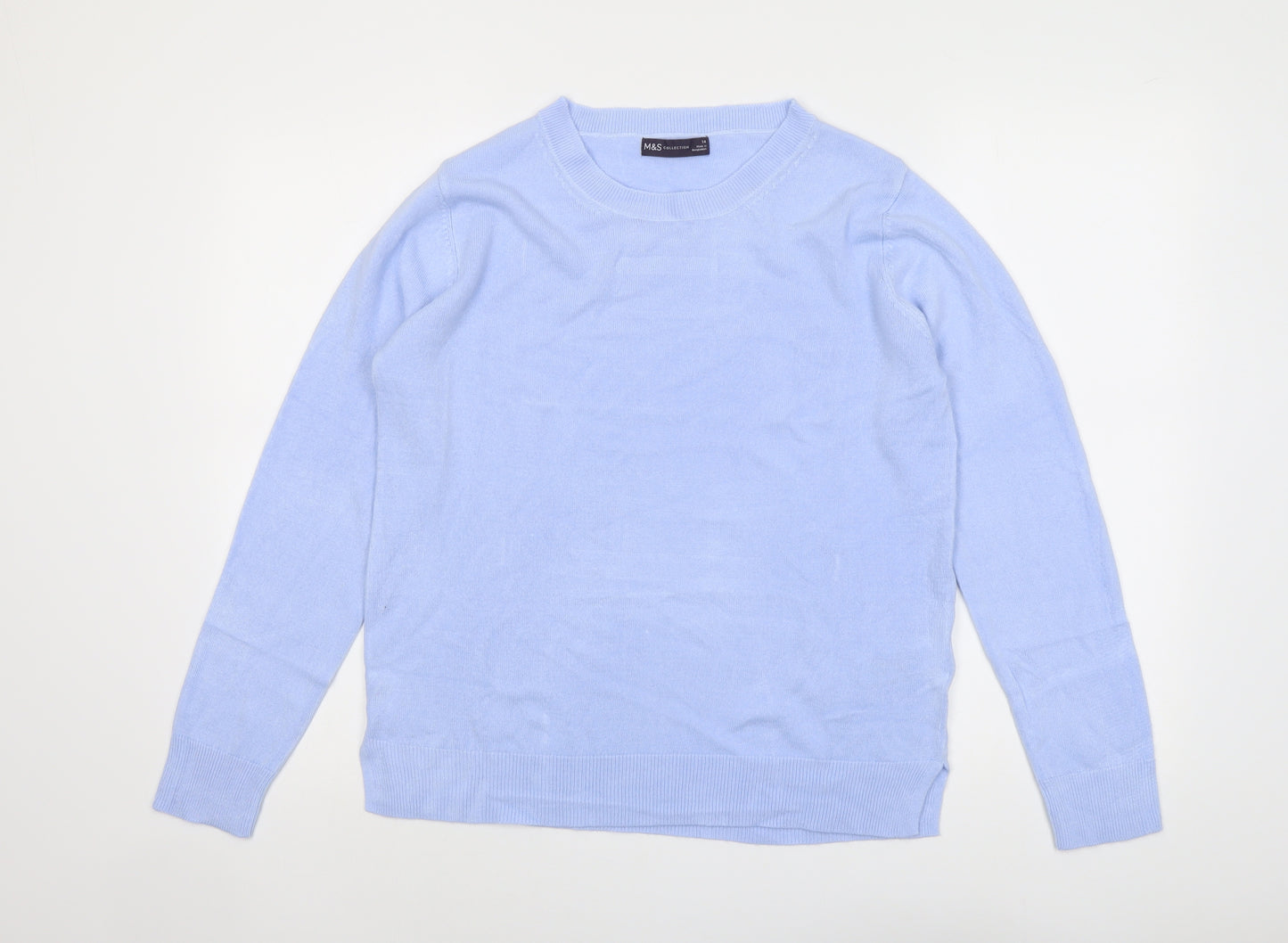 Marks and Spencer Womens Blue Round Neck Acrylic Pullover Jumper Size 14