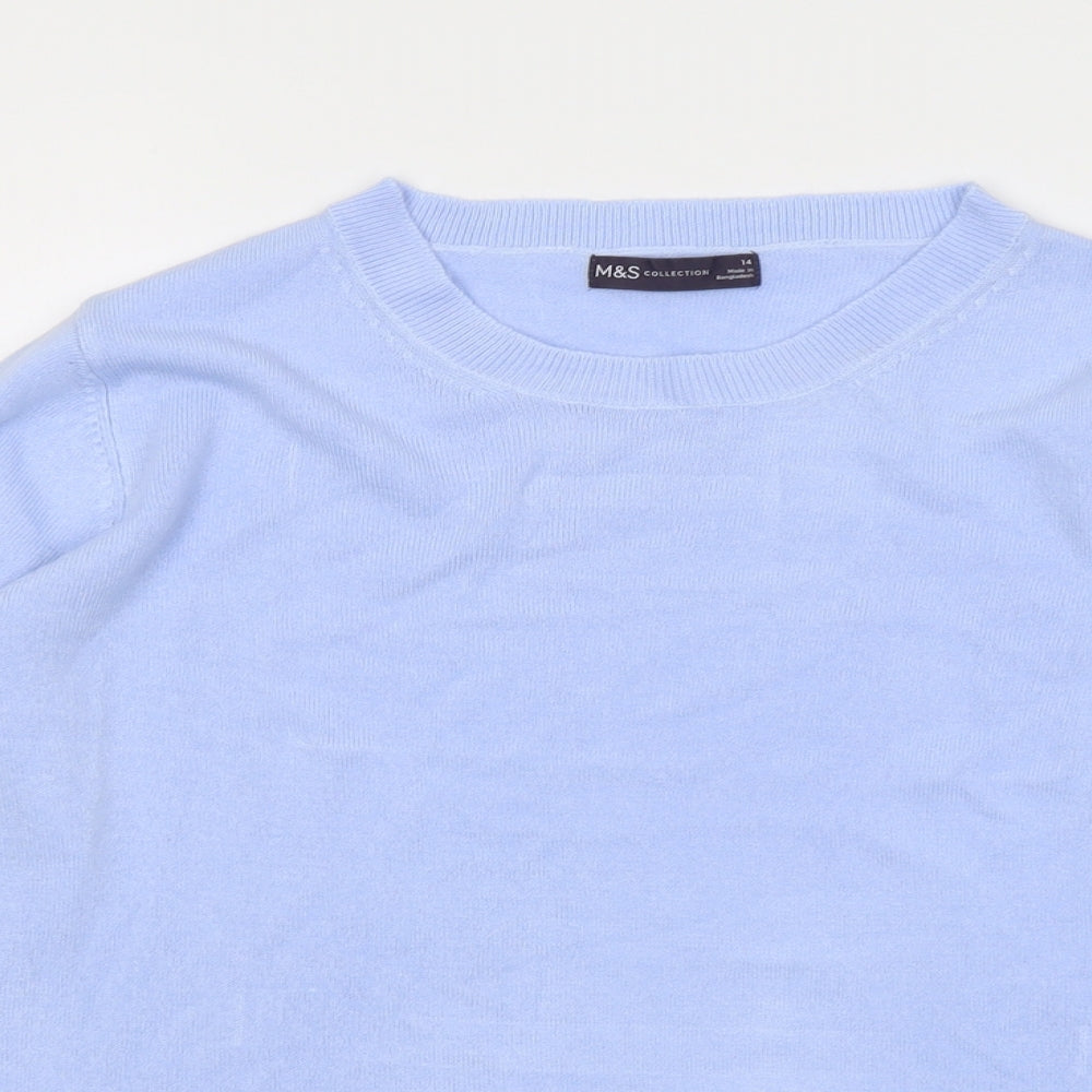 Marks and Spencer Womens Blue Round Neck Acrylic Pullover Jumper Size 14