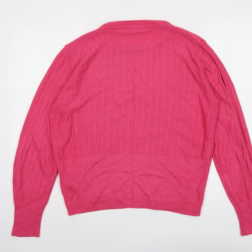 Marks and Spencer Womens Pink Round Neck Striped Viscose Pullover Jumper Size 12